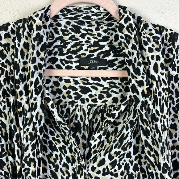 J. Crew 100% Silk Leopard Print Silk Button Down Shirt Tie Front Blouse size 2X - Picture 4 of 10